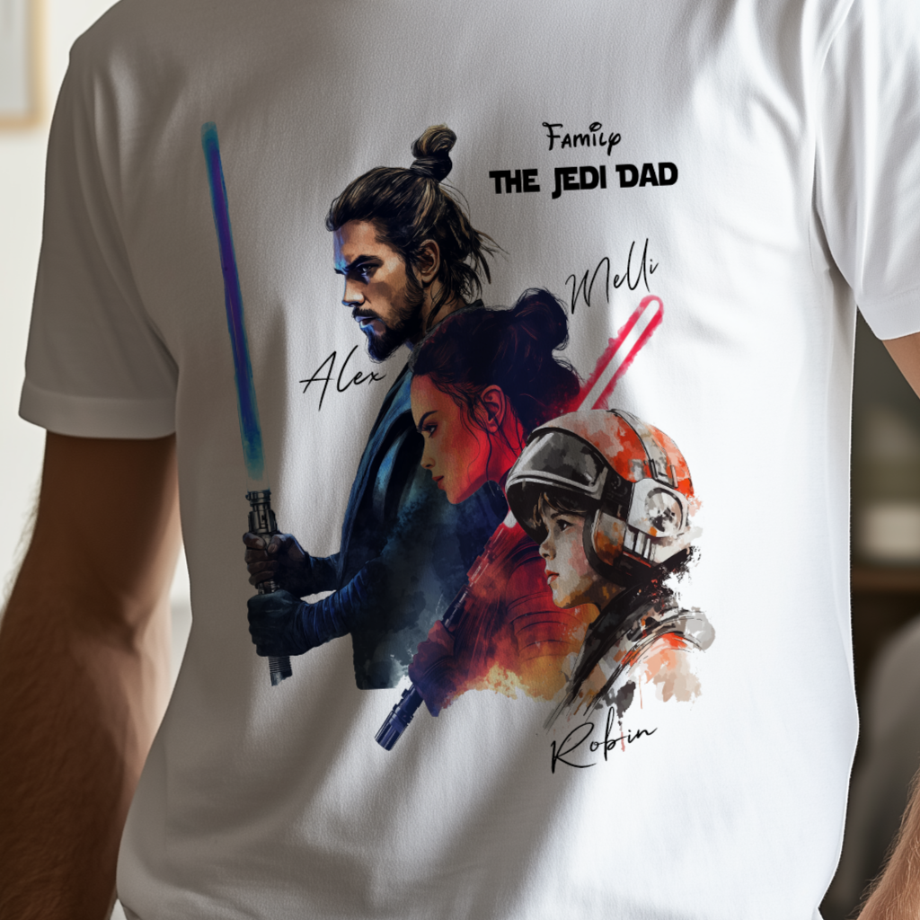 Das Jedi Dad Tshirt - 100% Bio Baumwolle mit anpassbaren Familiennamen